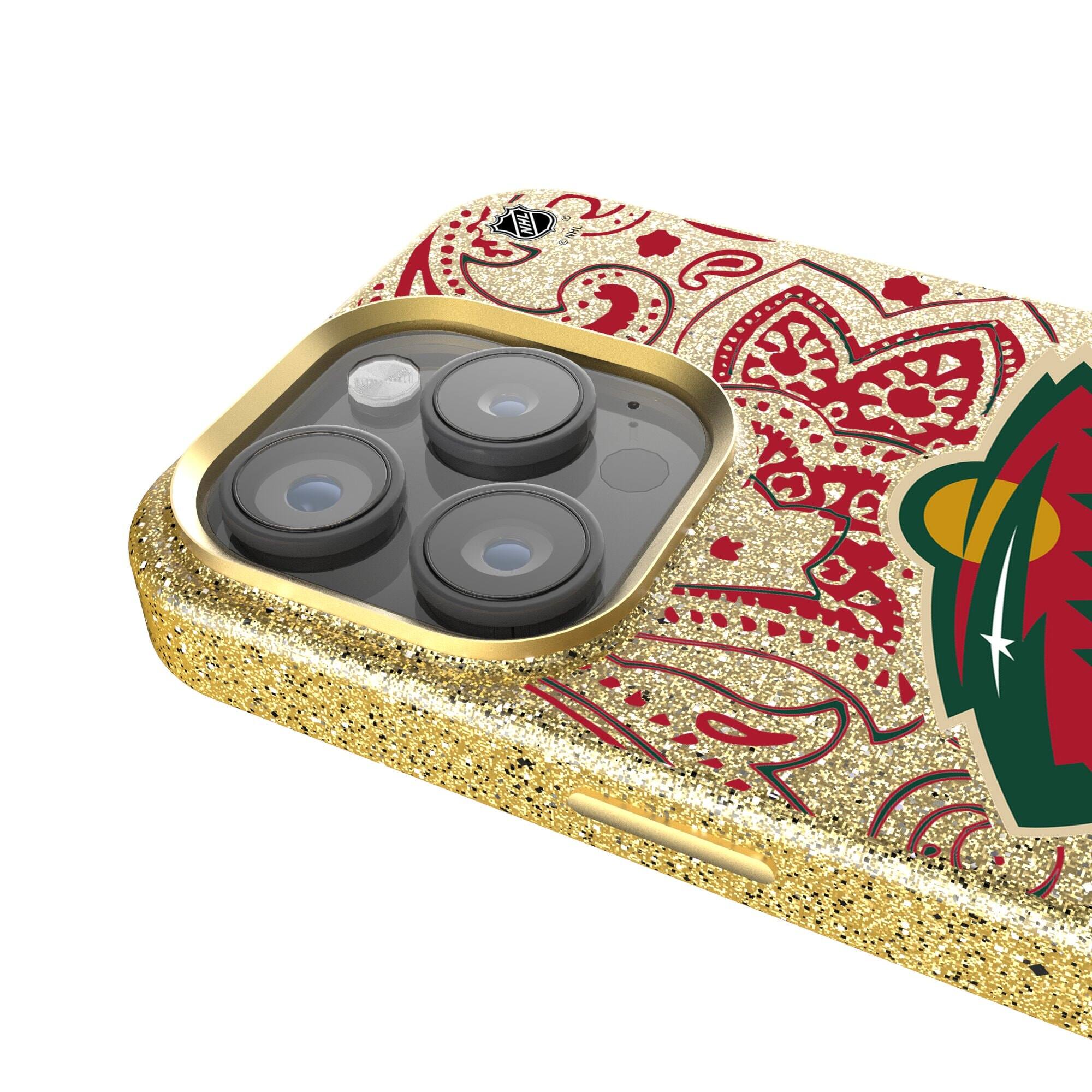 Alt View 3. Keyscaper - Gold Minnesota Wild Paisley Bling iPhone Case - 15 Pro - Gold.