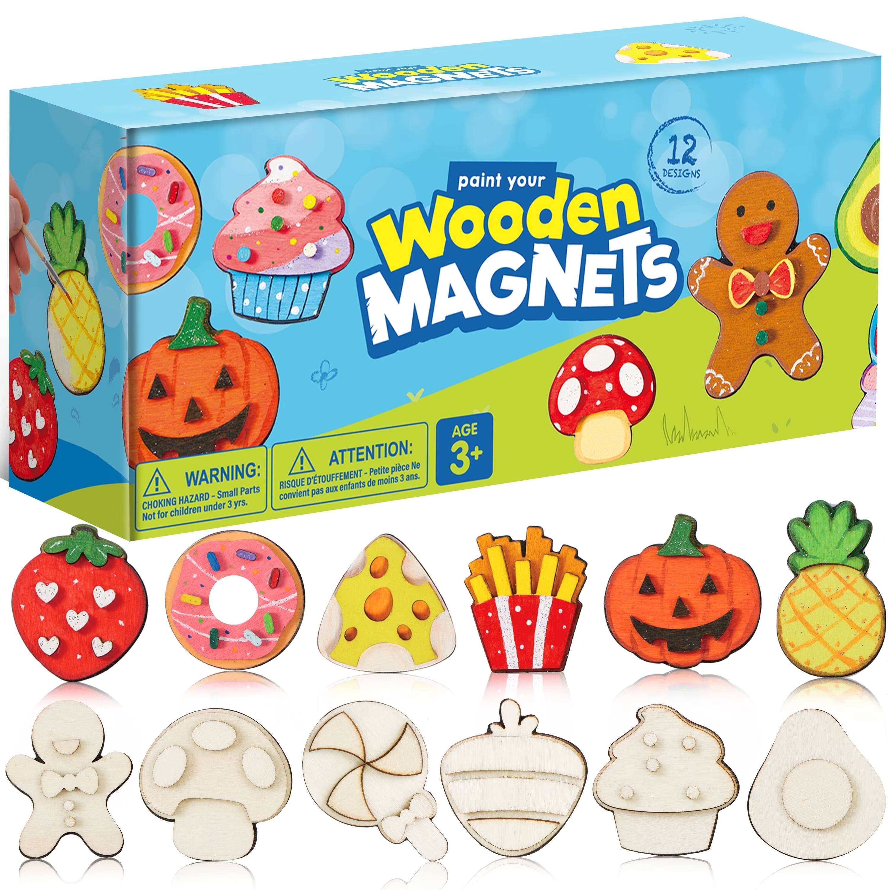 Joyfy - 12 Pcs Food Wooden Magnets Painting Art & Craft Kits for Boy Girl Aged 3+ - MULTIPLE