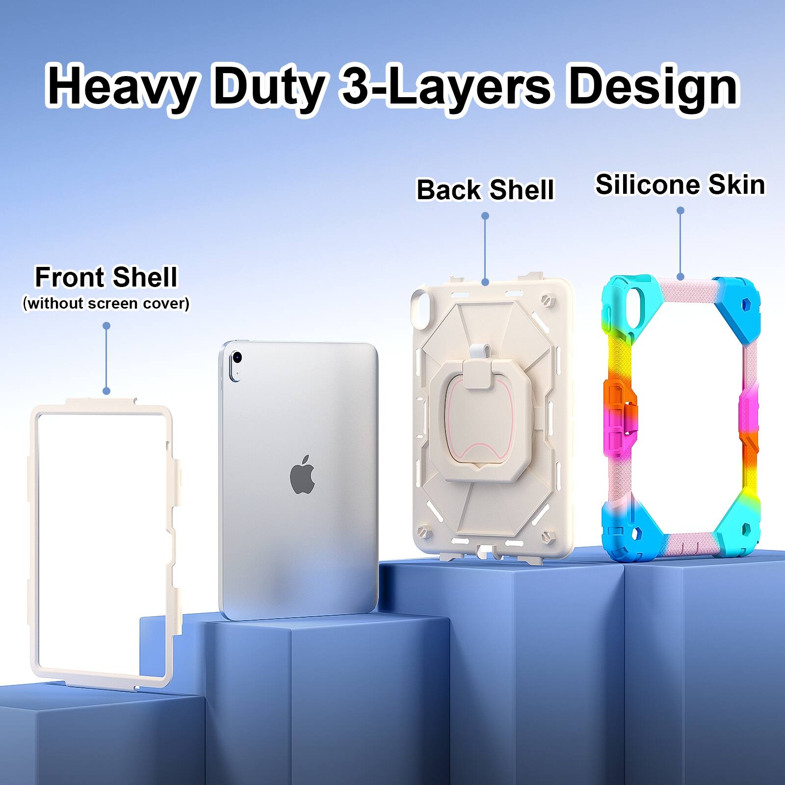 Heavy Duty 3-Layers Design  
Back Shell  
Silicone Skin  
Front Shell (without screen cover)