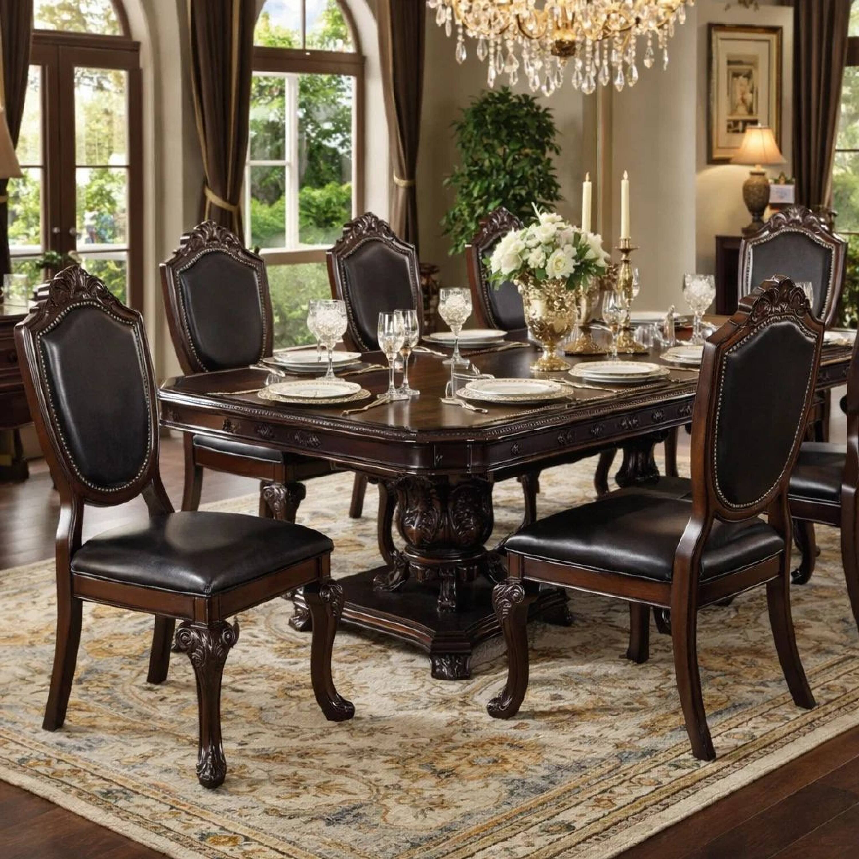 Alt View 5. Manhattan Lane - Traditional Rubber Wood Dining Chair With Faux Leather Upholstery , Set Of 2,Brown - Brown.