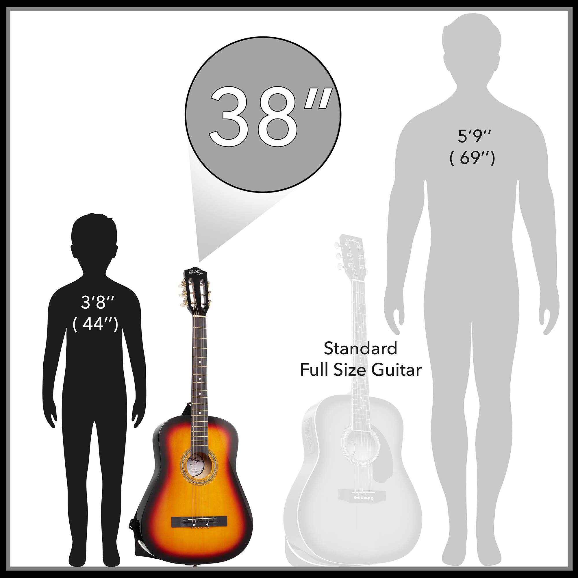 38" 5'9" (69") as 3'8" (44") Standard Full Size Guitar