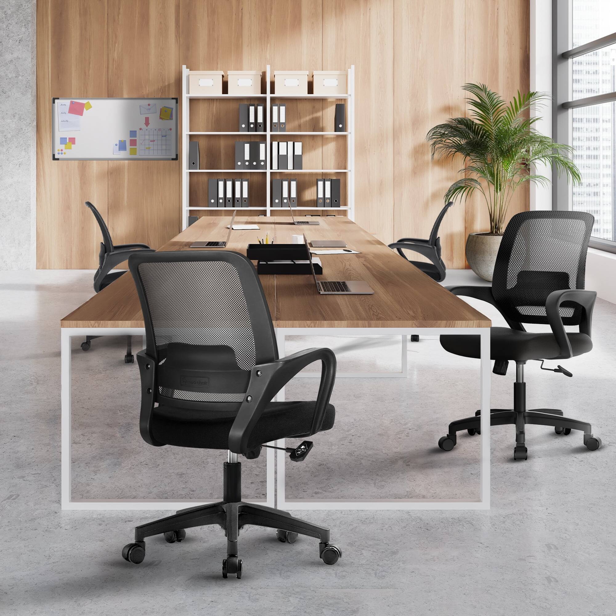 Back. Neo Chair - Ergonomic Office Chair, Mesh Desk Chair with Lumbar Support, Mid-Back, Armrests & Swivel Base - Black.