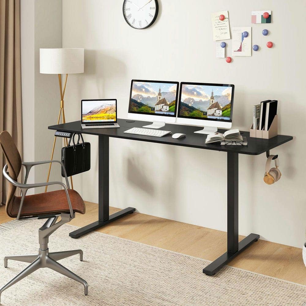 Kadyn - Electric Standing Desk - 3 Memory Heights, 2 Hanging Hooks, Cable Holes - Black
