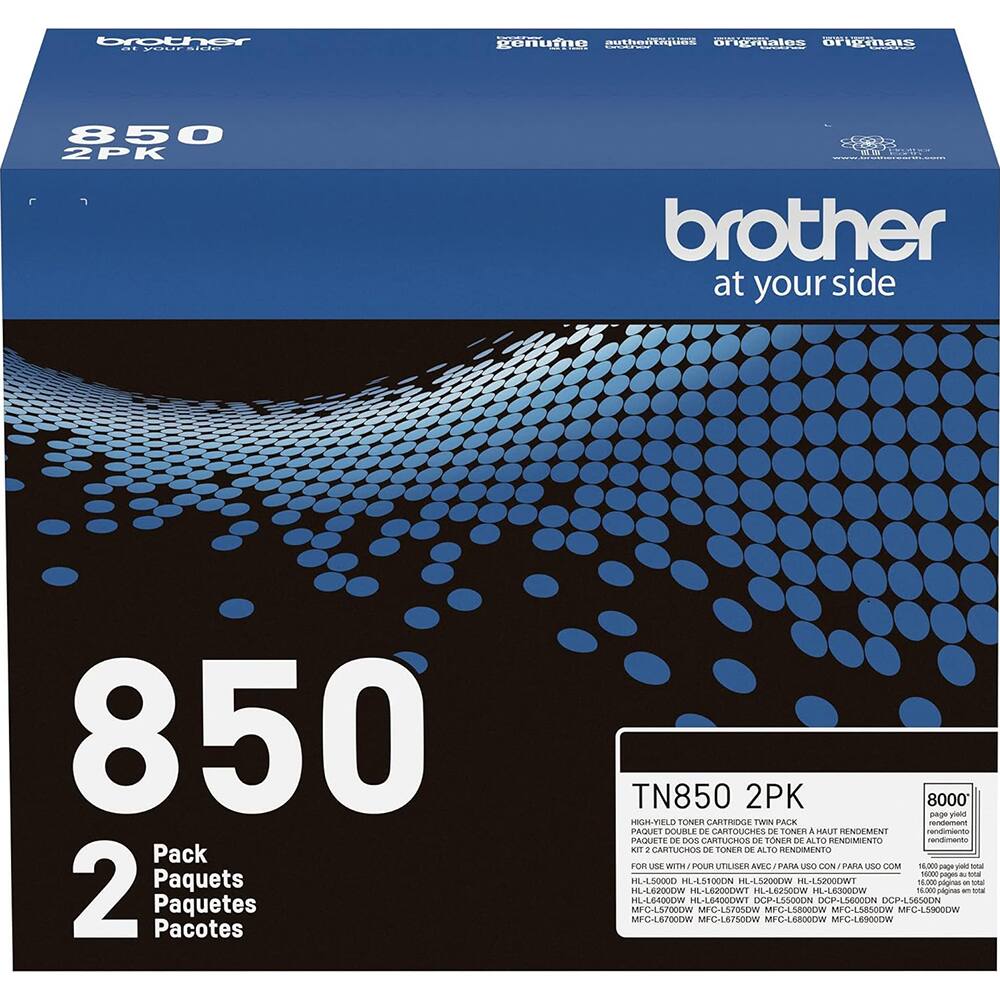 brother .. ..... idies - VNaes origtnais Conutho 850 2PK  S brother at your side 850 Pack 2 Paquets Paquetes Pacotes TN850 2PK 8000 pg_oe piata HIGH-VIELD TONER CARTRIDGE TWITe PACK remierment PAQUET DOUBLE  CARTOUCHES D TONER J Au ENDEMENT renimiento PAQUETE DE Caoes CARTUCHOS d TONER 3 ATO RENDIMIENTO ranimants BT 2 CARTUCHOS D TONER DE ALTO RENDMENTO FOR USE WITH POLE UTILISEO AVEC A USO CON PARA USO CON   m oe HL-LSO00D ML-L5100ON HL-5200DW HL-LS200DWT nn - tl HL-L62000W HL-L6200OWT HIL-LE250OW L-LB300OW n.opagnes - HL-LG400CW HL-LE40COWT DOP-LSSODON OCP-LSG0CD