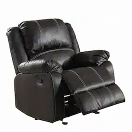 Manhattan Lane - Zuru Motion Manual Rocker Recliner Chair, Plush Faux Leather - Black