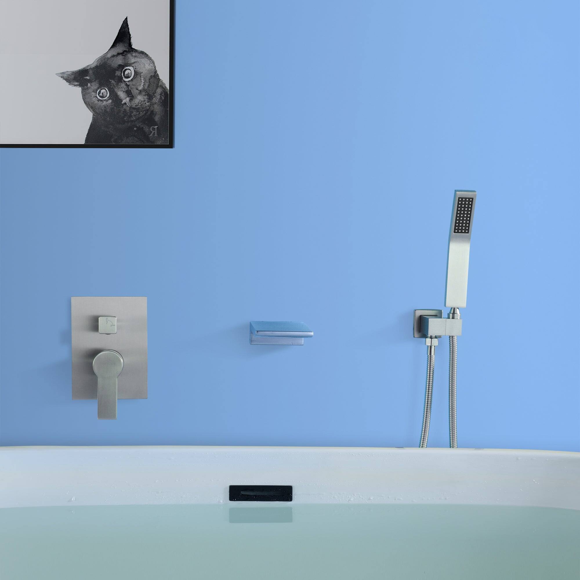 Alt View 10. Boyel Living - Single-Handle Wall Mount Roman Tub Faucet with Hand Shower in Brushed Nickel - Brushed Nickel.