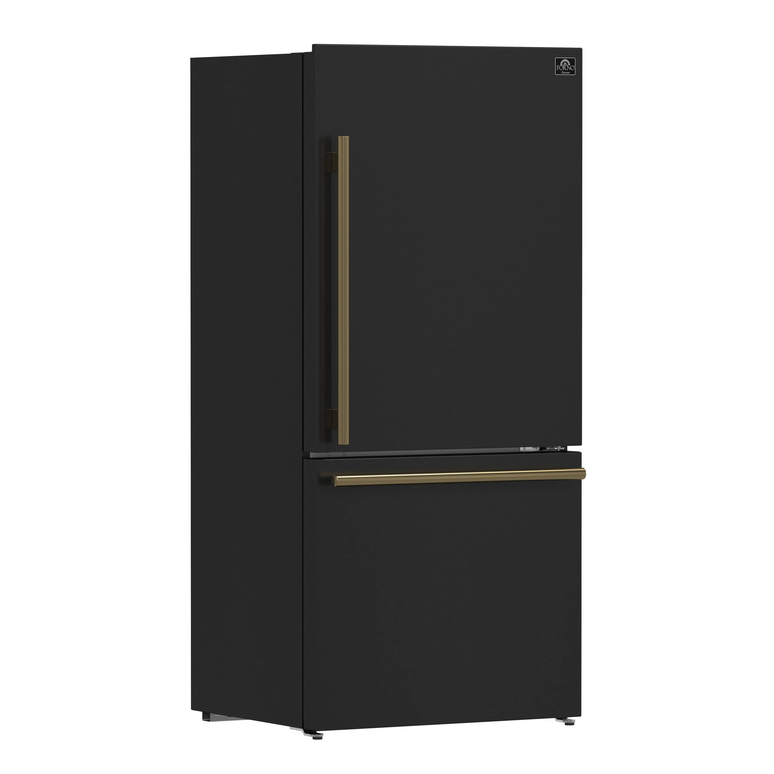 Alt View 4. Forno Appliances - Milano Espresso 17.2 Cu. Ft. Counter-Depth Bottom Freezer Refrigerator with Right Swing Door, Antique Brass Handles - Black.