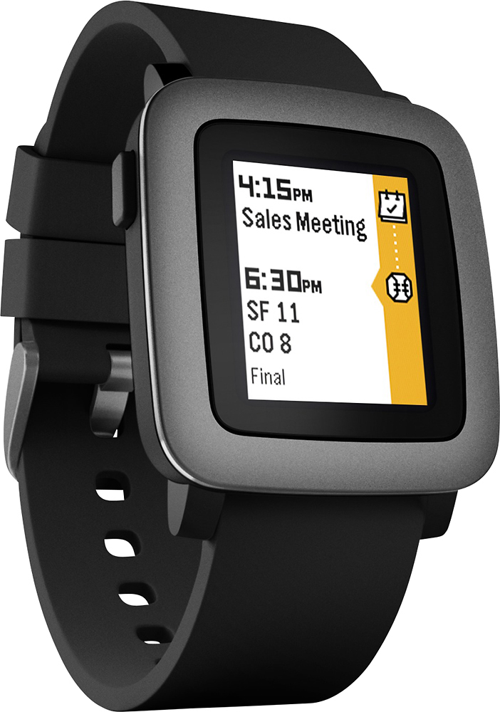 Best Buy: Pebble Time Smartwatch 38mm Polycarbonate Black Silicone PBTM-BLK