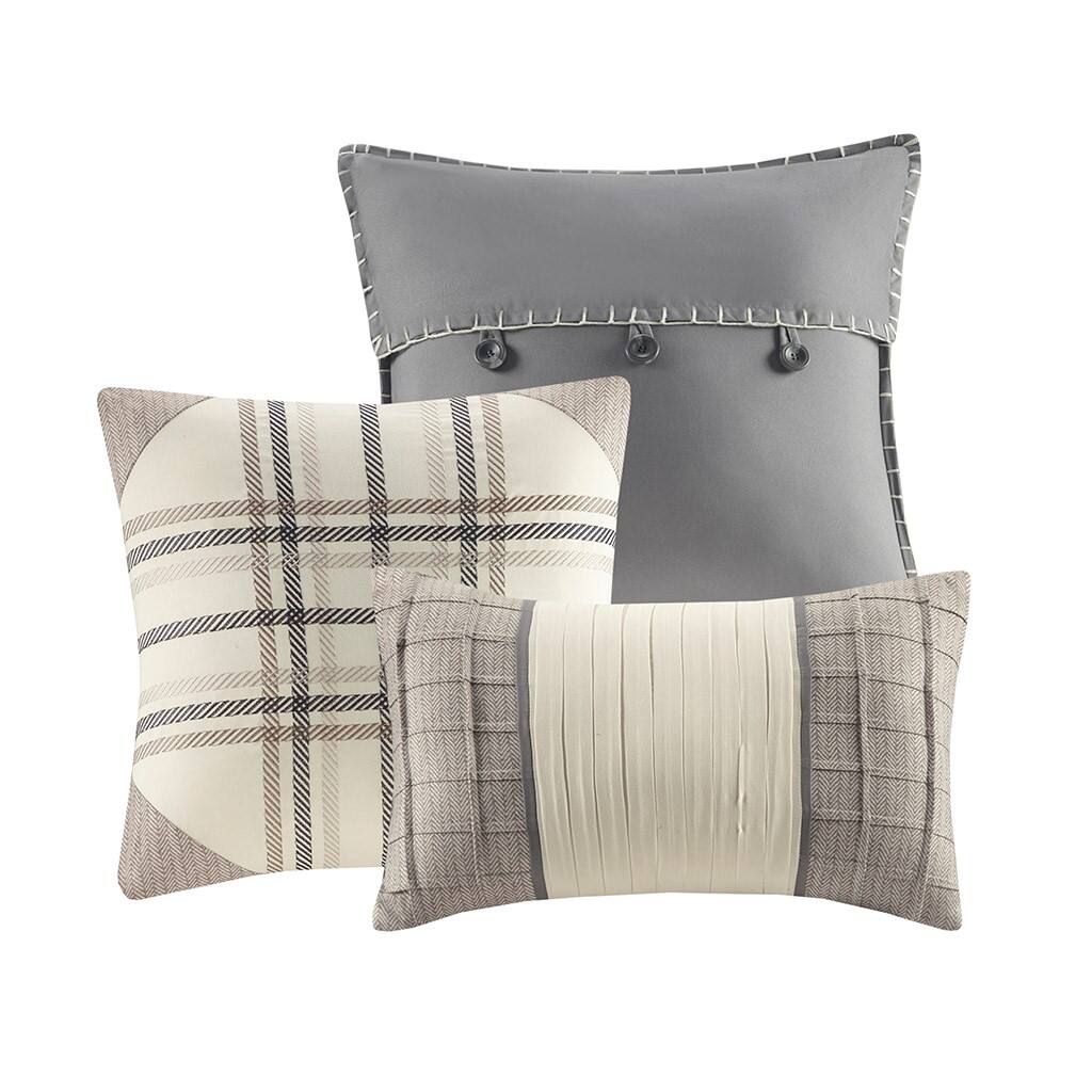 Alt View 4. Gracie Mills - Gracie Mills Nanette 6 Piece Printed Herringbone Quilt Set with Throw Pillows - Neutral.