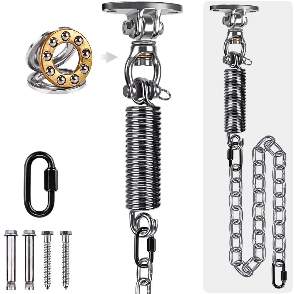 JETRANSPORT - Hammock Chair Hanging Kit Stainless Steel Bearing Swing Hanger With Heavy Duty Spring And Chain Ceiling Mount - Bearing Swing Hanger With Chain & Straight S