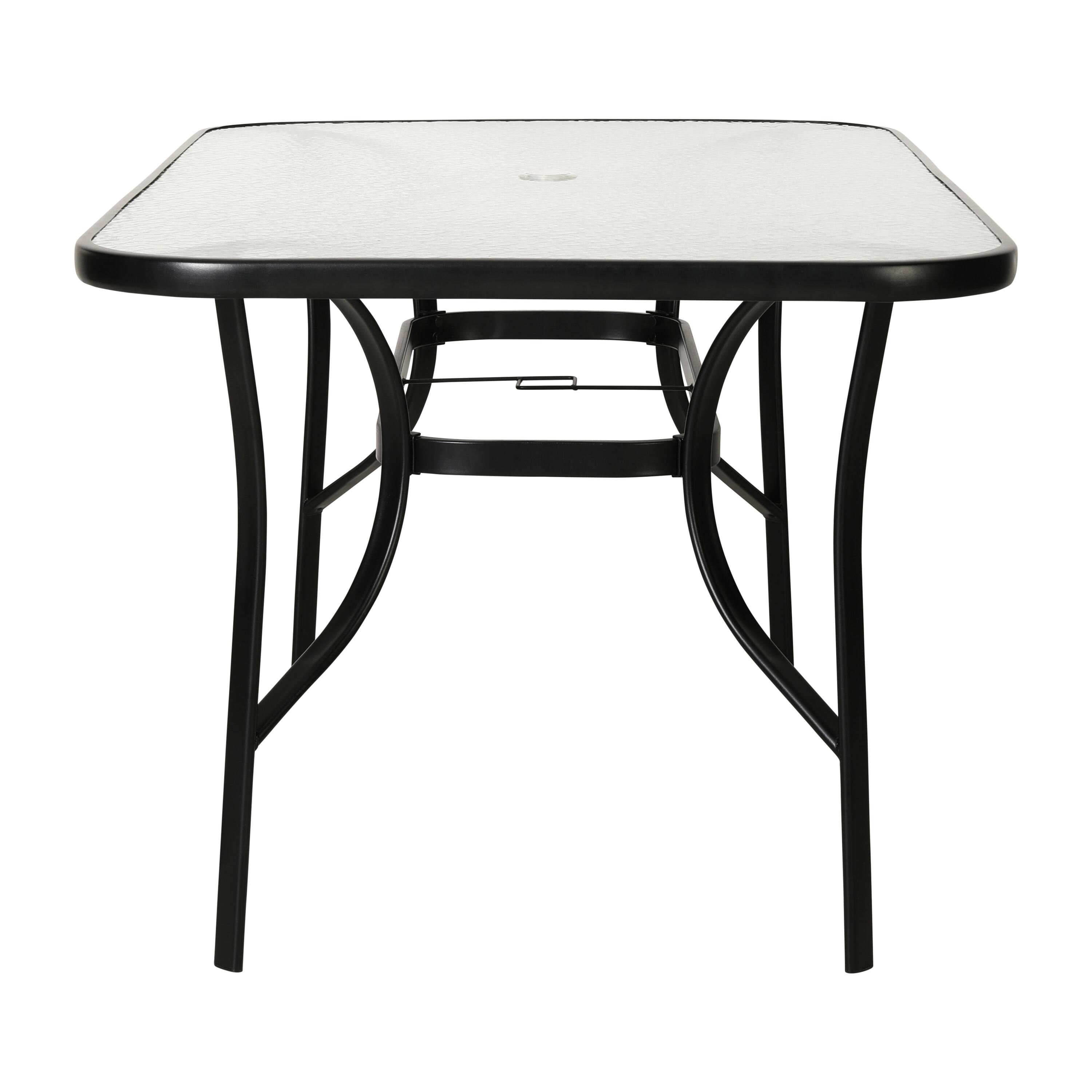 Alt View 5. Emma + Oliver - Tala Rectangular Tempered Glass Top Patio Table with Umbrella Hole and Black Steel Tube Frame - Clear Top/Black Frame.