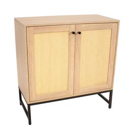 Sunnydaze - 2-Door MDF Accent Cabinet with Shelf/Rattan Doors - Light Oak