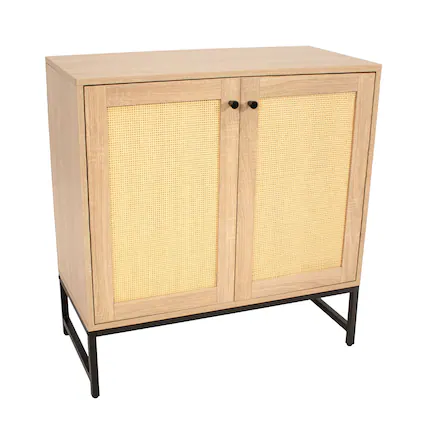 Front. Sunnydaze - 2-Door MDF Accent Cabinet with Shelf/Rattan Doors - Light Oak.