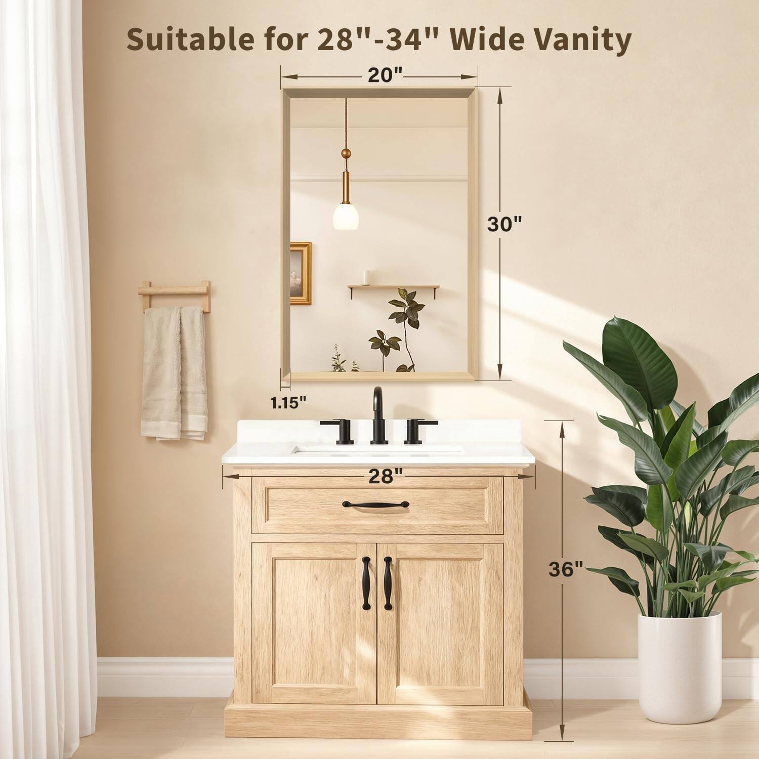 Suitable for 28"-34" Wide Vanity

20"  
30"  
1.15"  
28"  
36"
