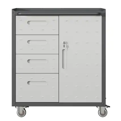 Front. ALEXOUN - Storage Cabinet - Heavy-Duty Metal Tool Storage Cabinet,with Lockable Wheels & 4 Drawers, for Garage Office Warehouse - Gray.