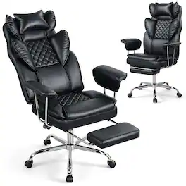 Costway - Big and Tall Executive Office Chair with Lumbar Support, Adjustable Seat Height - Black