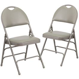Emma + Oliver - 2 Pack Home & Office Easy-Carry Party Events Padded Folding Chair - Gray Vinyl/Gray Frame