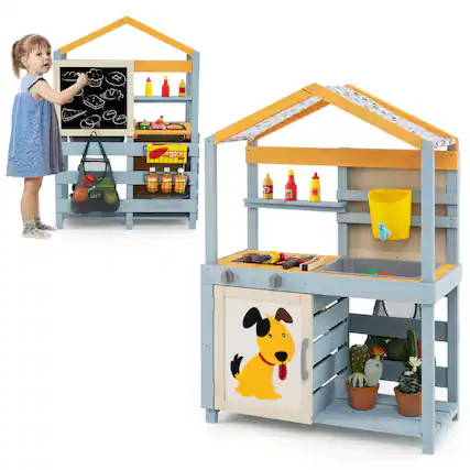 Front. Costway - Costway 2 in 1 Wooden Mud Kitchen Outdoor Play Kitchen & Grocery Store with Sink - Multicolor.