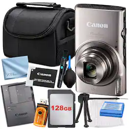 Canon - PowerShot ELPH 360 HS A Camera with 128GB Card + Case + ZeeTech Starter - Silver
