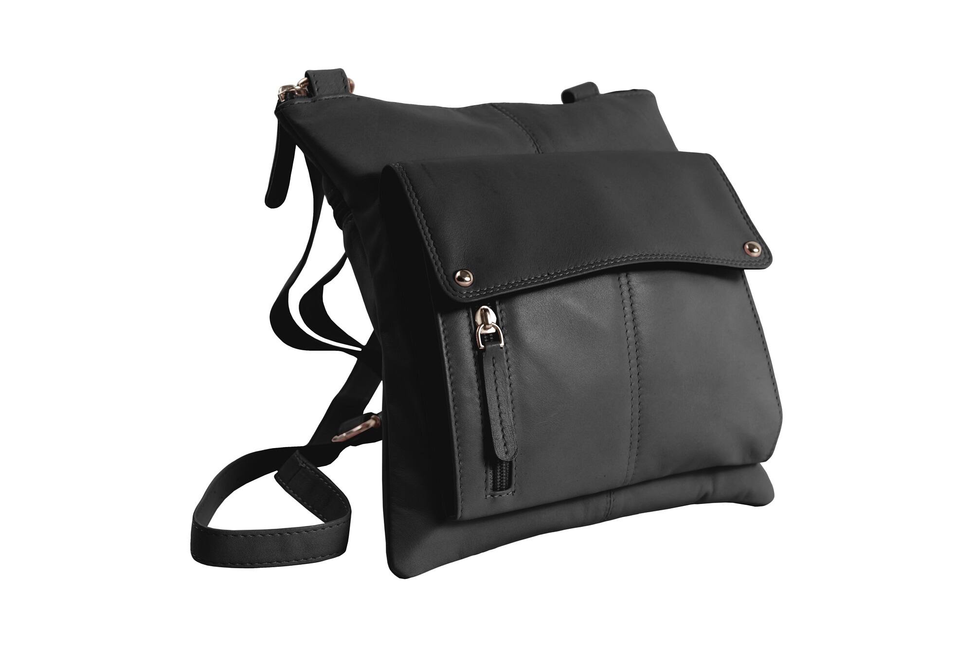 Left. Champs - Classic Leather RFID Cross-Body Bag - Black.