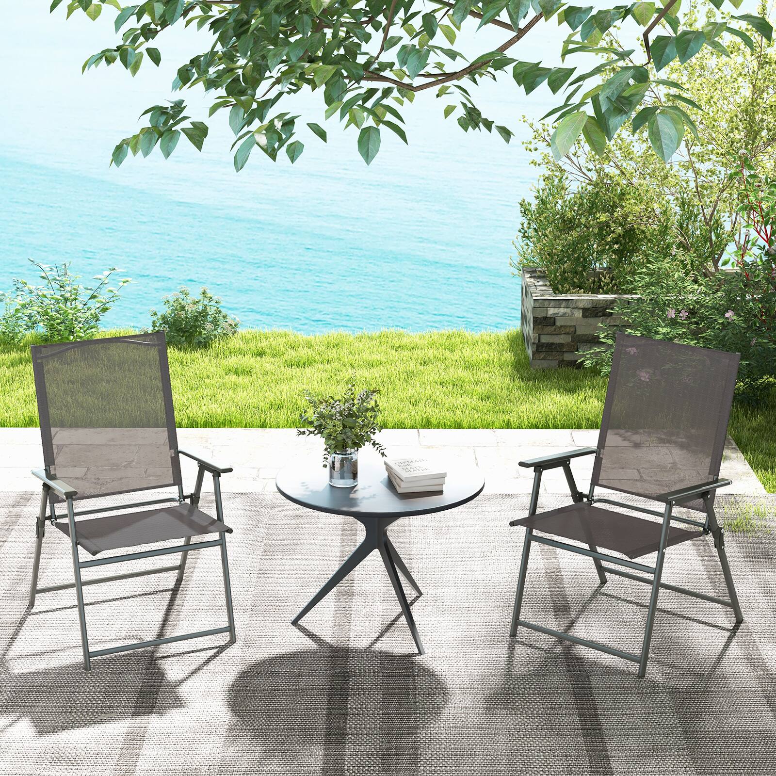 Alt View 3. Gymax - Gymax 4PCS Patio Portable Metal Folding Chairs Dining Chair Set Poolside Garden - Grey.