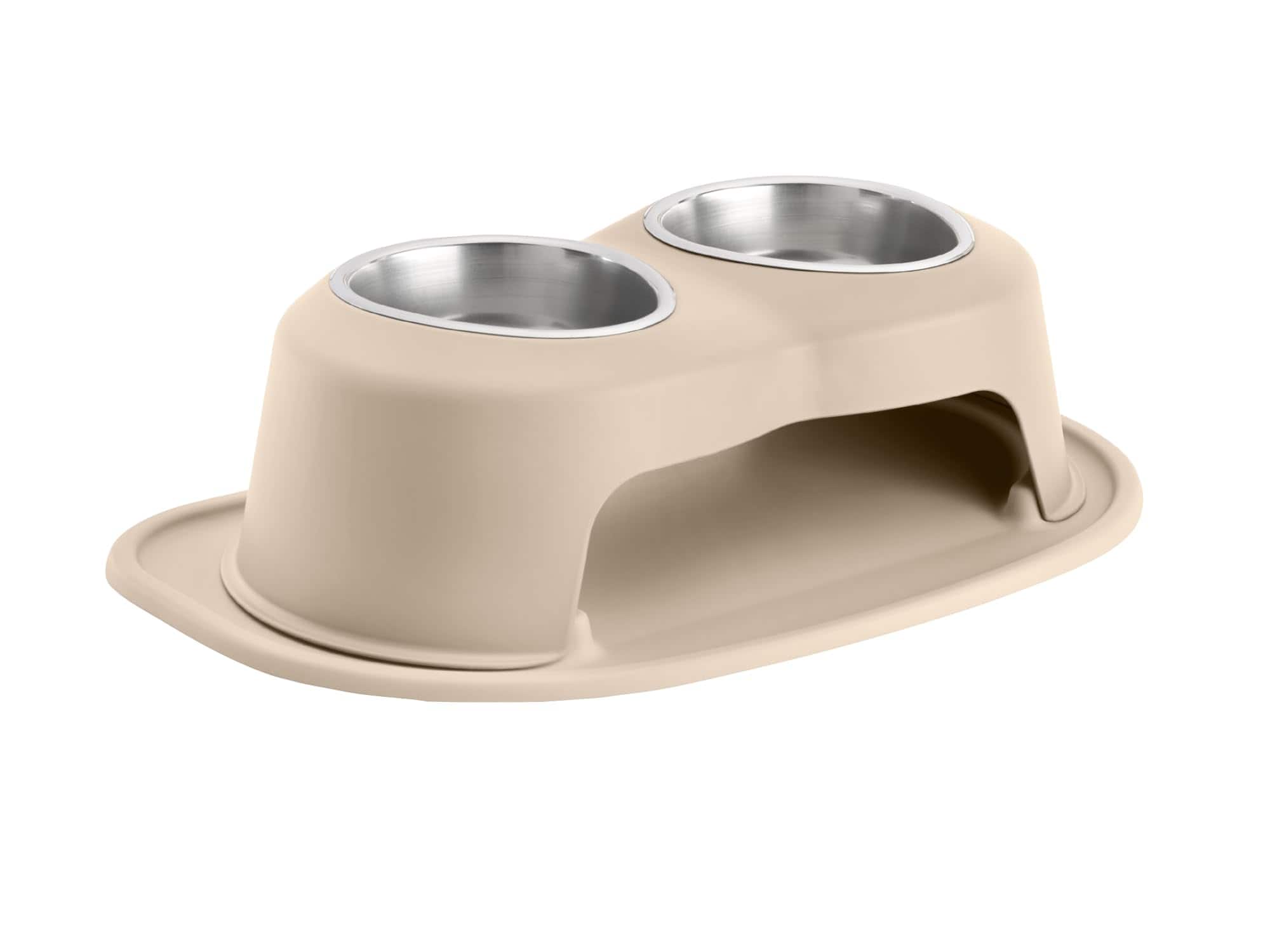 WeatherTech - Double High Pet Feeding System | Elevated Pet Bowls - 6 " High 32oz (4 Cup) Stainless Steel Bowls - Tan