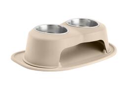 WeatherTech - Double High Pet Feeding System | Elevated Pet Bowls - 6 " High 32oz (4 Cup) Stainless Steel Bowls - Tan