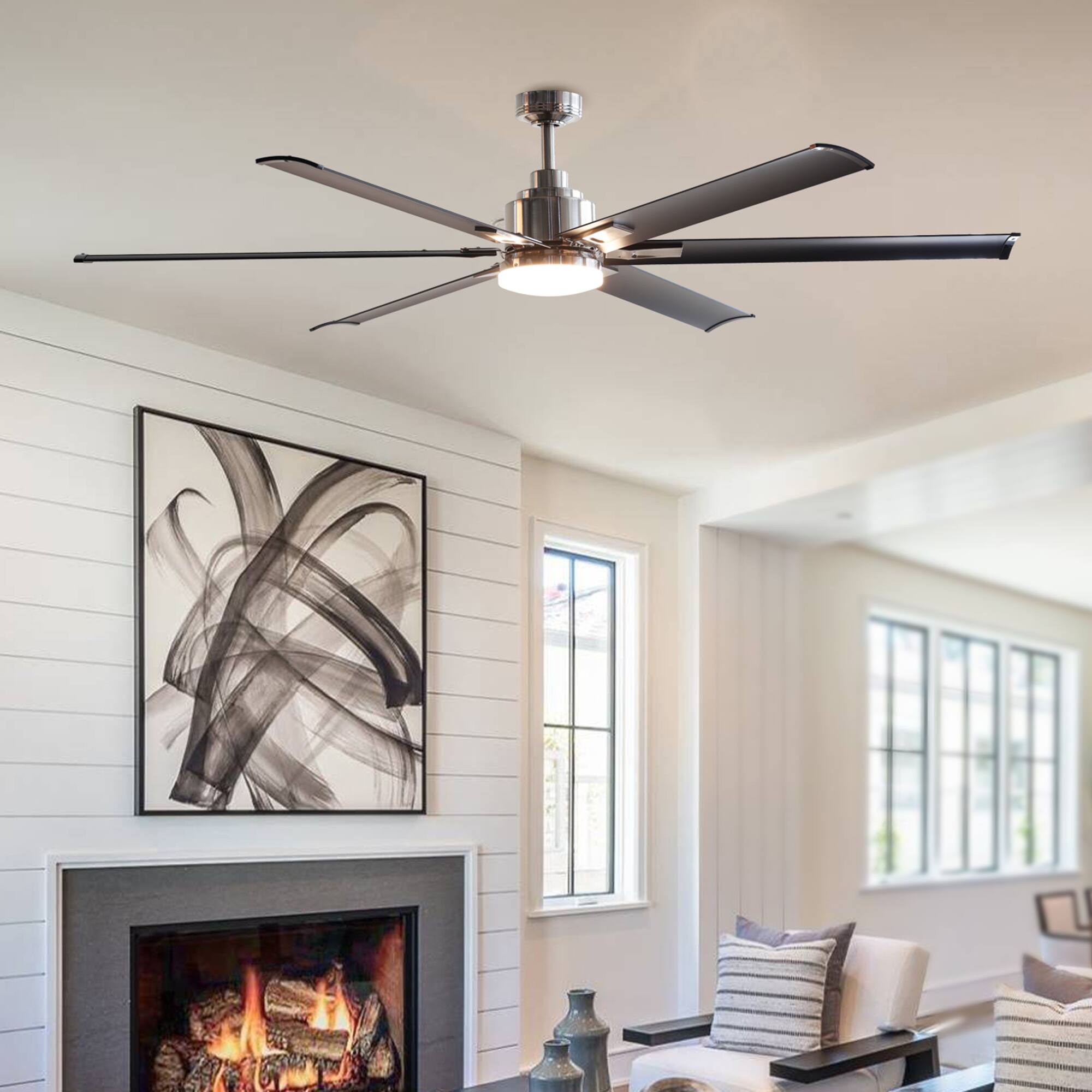 Alt View 8. Parrot Uncle - 72 in. Modern Integrated LED Brushed Chrome Ceiling Fan with Light and Remote - Brushed Chrome.