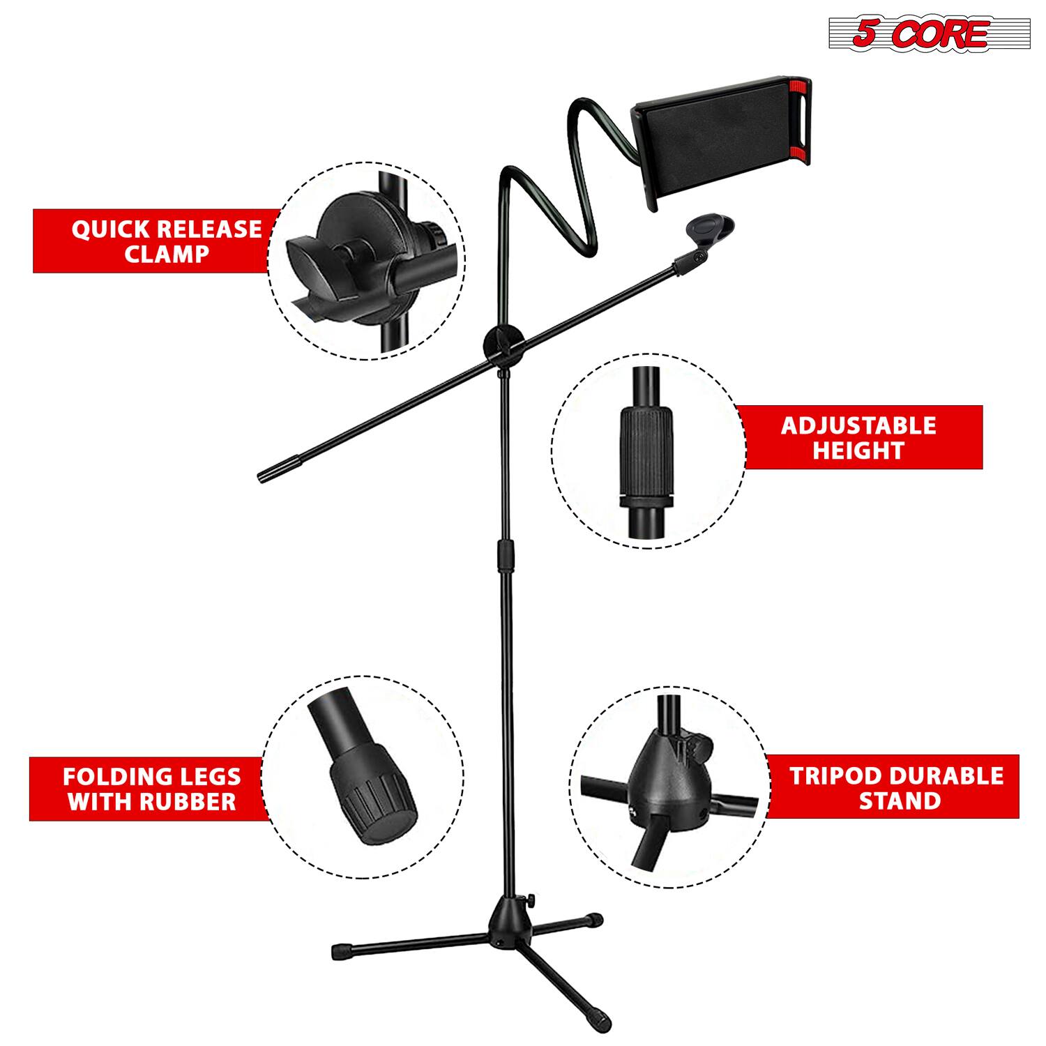 5 CORE QUICK RELEASE CLAMP ADJUSTABLE HEIGHT FOLDING LEGS WITH RUBBER TRIPOD DURABLE STAND