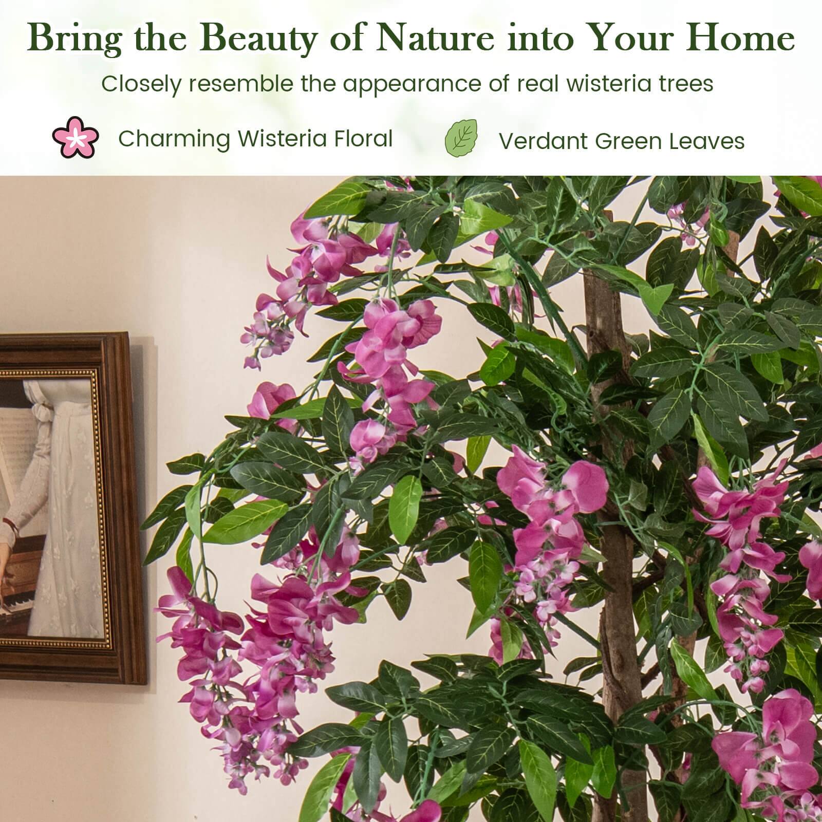 Bring the Beauty of Nature into Your Home. Closely resemble the appearance of real wisteria trees. Charming Wisteria Floral. Verdant Green Leaves.