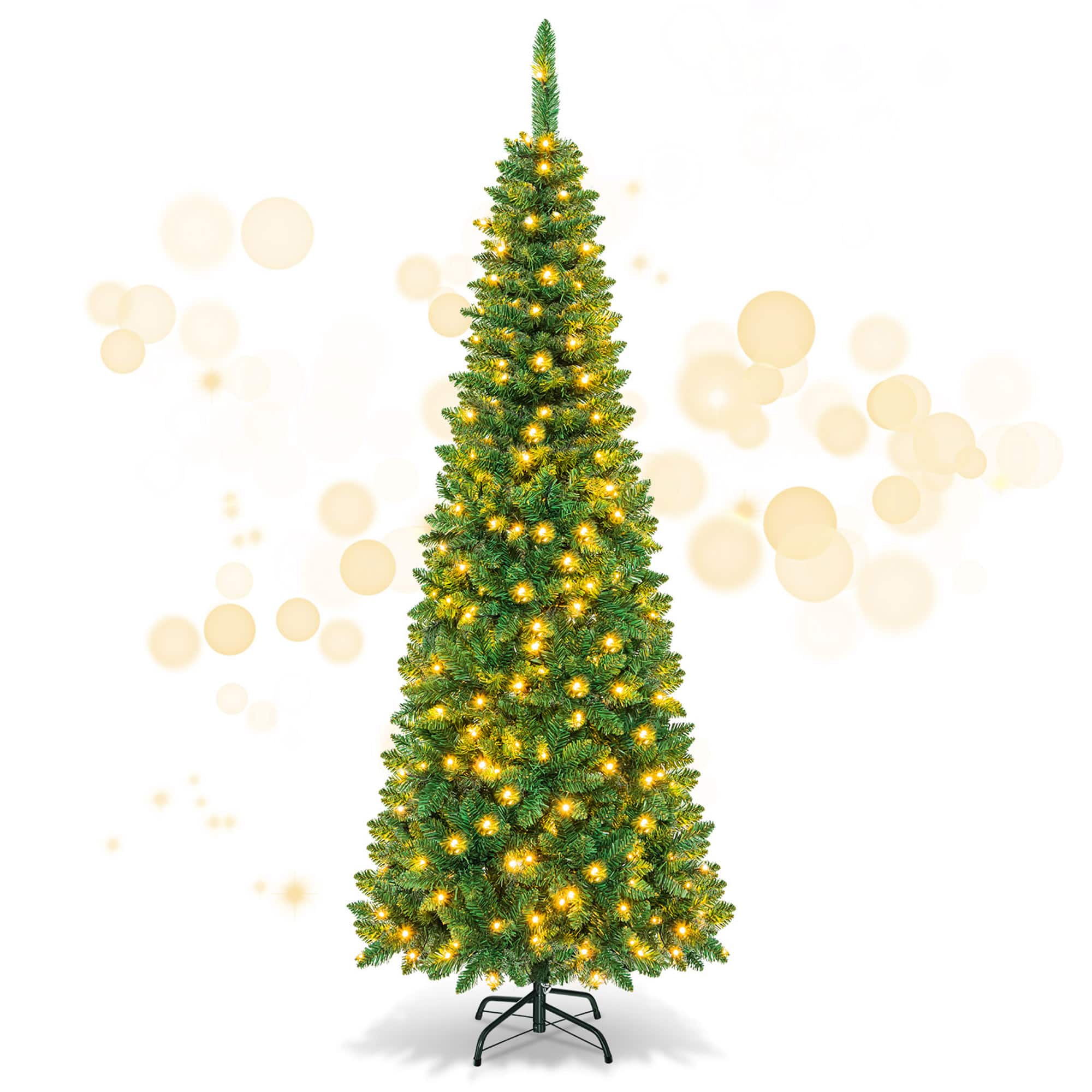 Gymax - 6.5ft Pre-Lit Pencil Christmas Tree Traditional Indoor Decoration - Green