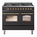 ILVE - Nostalgie II 40 inch Dual Fuel Range with 6 Total Black Brass Burners (Limited Edition) (Graphite Matte, Brass) - Graphite Matte