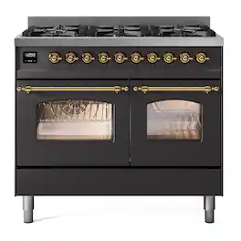 ILVE - Nostalgie II 40 inch Dual Fuel Range with 6 Total Black Brass Burners (Limited Edition) (Graphite Matte, Brass) - Graphite Matte
