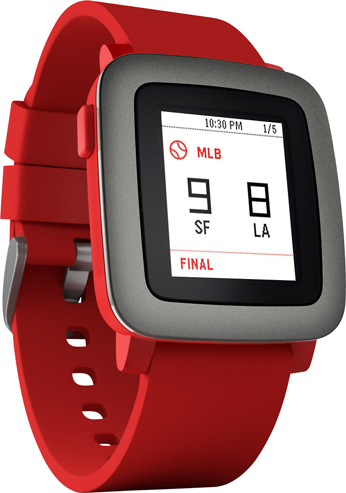 Best Buy: Pebble Time Smartwatch 38mm Polycarbonate Red Silicone PBTM-RED