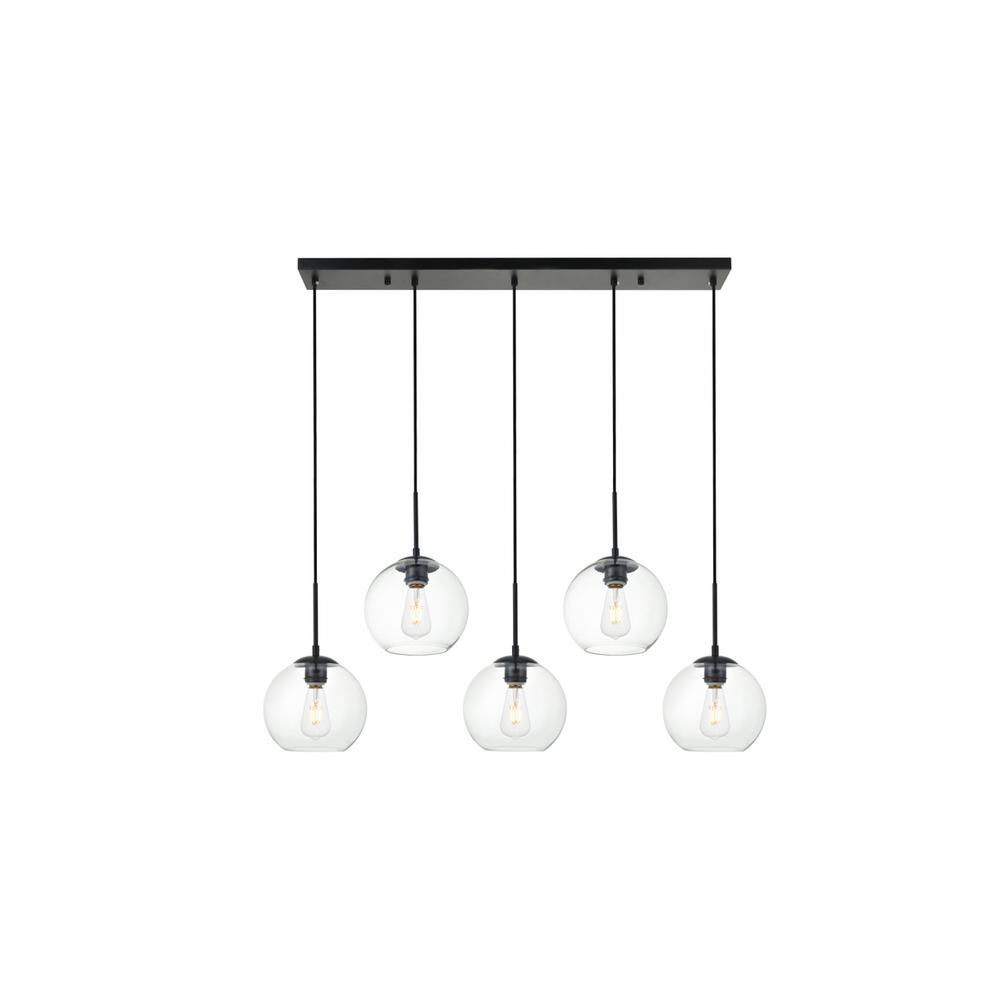 Alt View 3. Living District - Baxter 5 Lights Black Pendant With Clear Glass - Black And Clear.