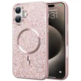 Entronix - Magnetic Case for iPhone 17 with Rhinestone Design - Rose Gold