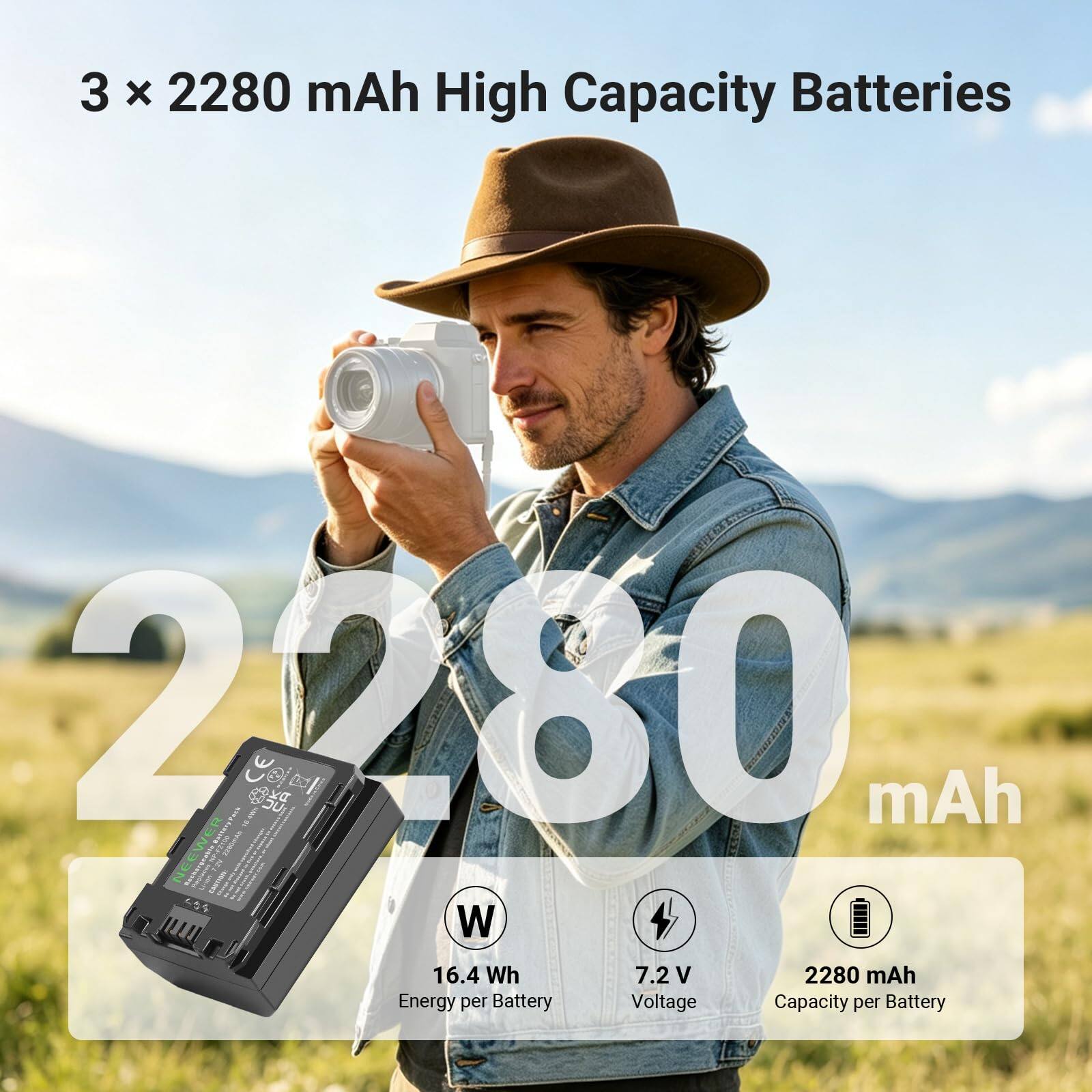 3 x 2280 mAh High Capacity Batteries

2280 mAh

16.4 Wh Energy per Battery

7.2 V Voltage

2280 mAh Capacity per Battery
