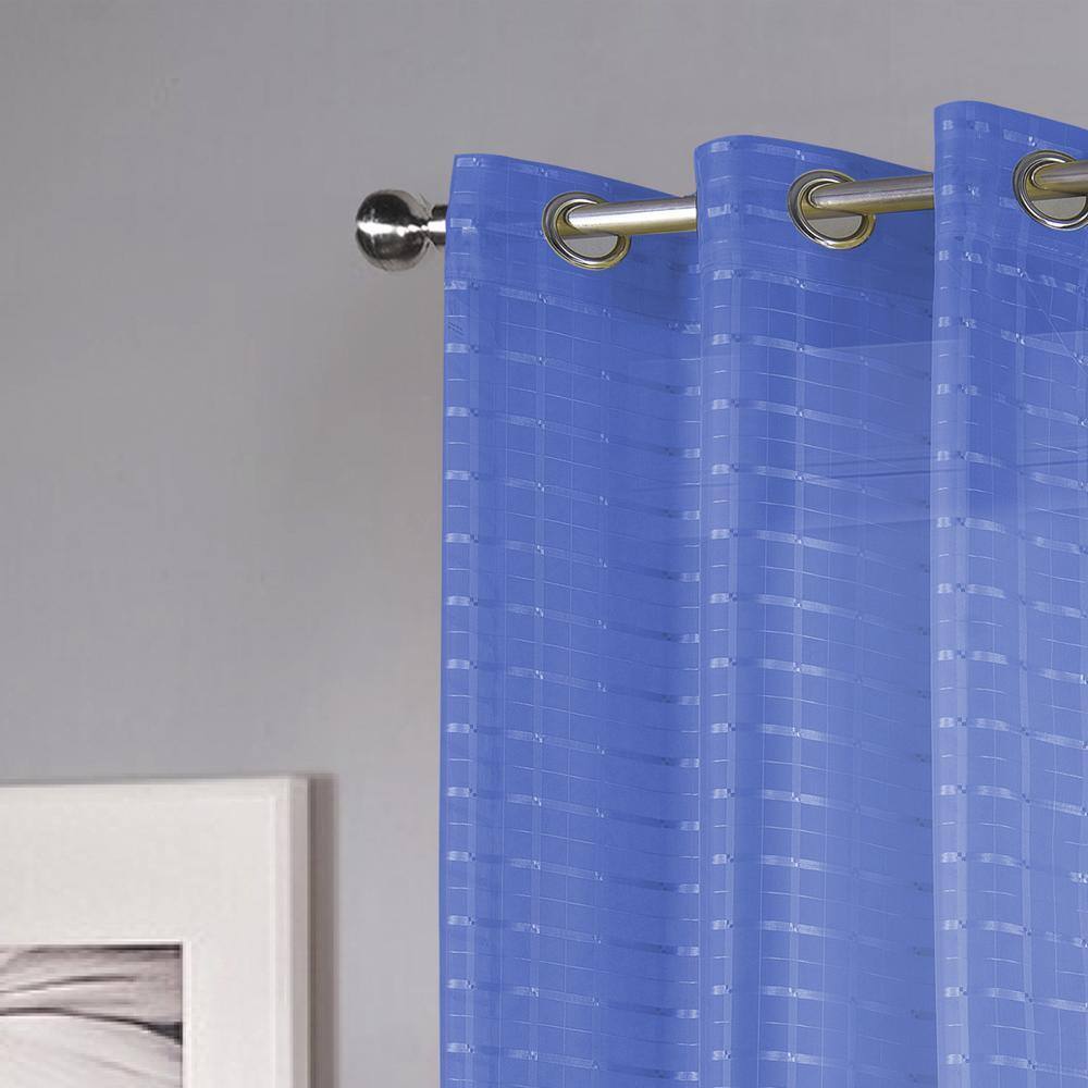 Left. RT Designers Collection - RT Designers Collection Wanda Box Voile Light Filtering Grommet Curtain Panel 54" x 90" Neon Blue - Neon blue.