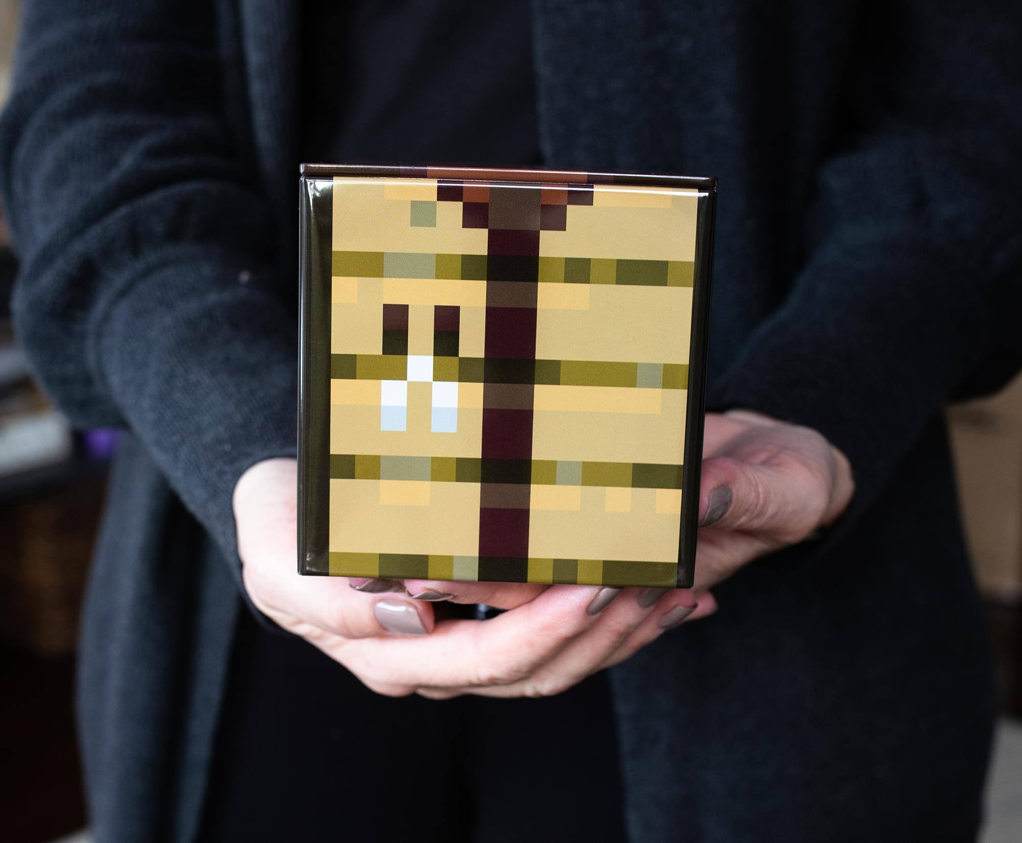 Alt View 4. Ukonic - Minecraft Crafting Table Tin Storage Box Cube Organizer with Lid | 4 Inches - Brown.