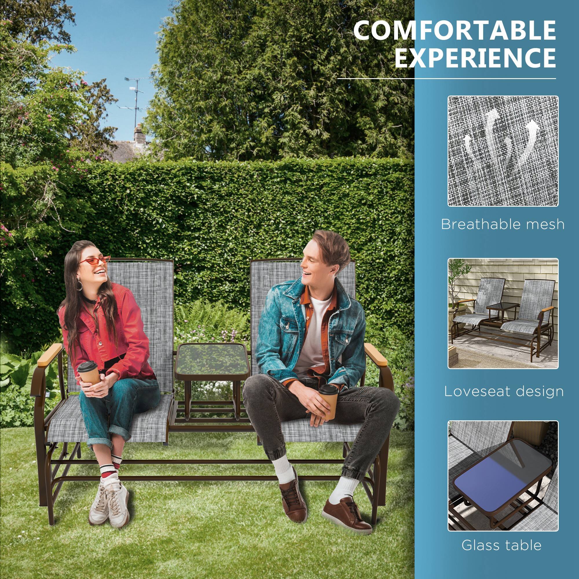 COMFORTABLE EXPERIENCE
Breathable mesh
Loveseat design
Glass table