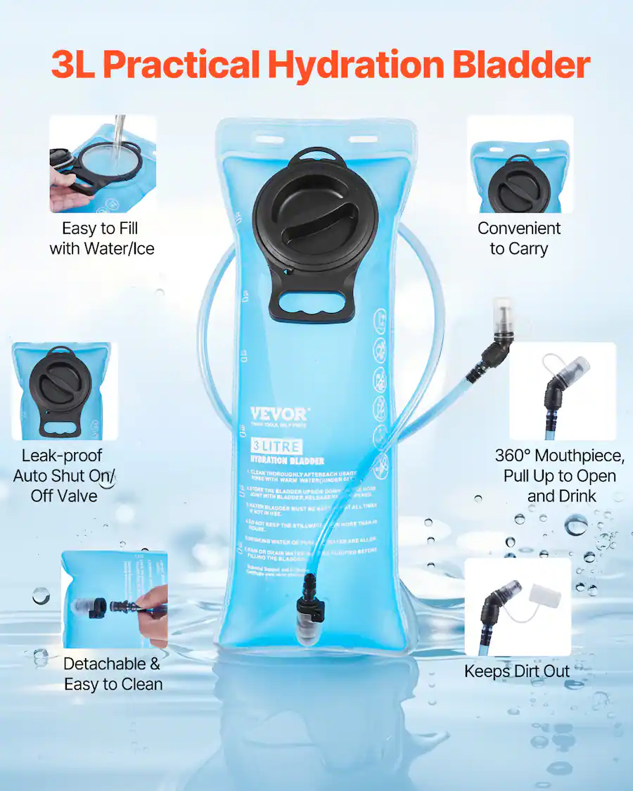 VEVOR Hydration Backpack, Water Backpack with 3L TPU Water Bladder ...