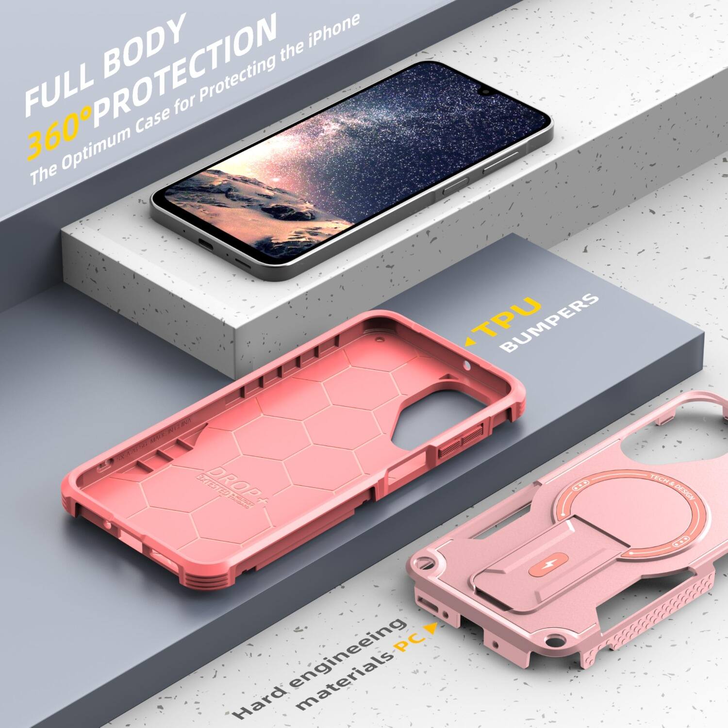 FULL BODY 360° PROTECTION  
The Optimum Case for Protecting the iPhone

TPU BUMPERS

Hard engineering materials PC