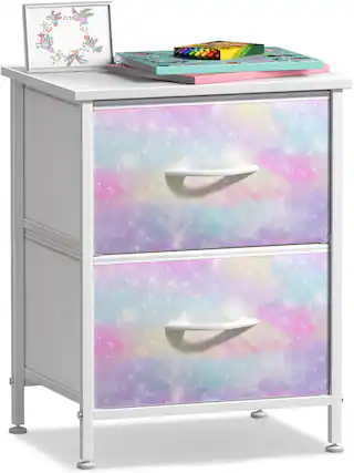 Front. Sorbus - Sorbus Nightstand with 2 Drawers - Steel Frame, Wood Top &Fabric Bins -Home, Bedroom, Office &College Dorm, Kids Bedside - Rainbow Sparkle Tie-Dye.