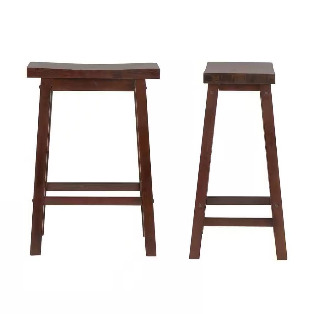 Back. Hivvago - Set of 2 Farmhouse Counter Height Saddle Bar Stools in Brown Walnut Wood Finish - brown.