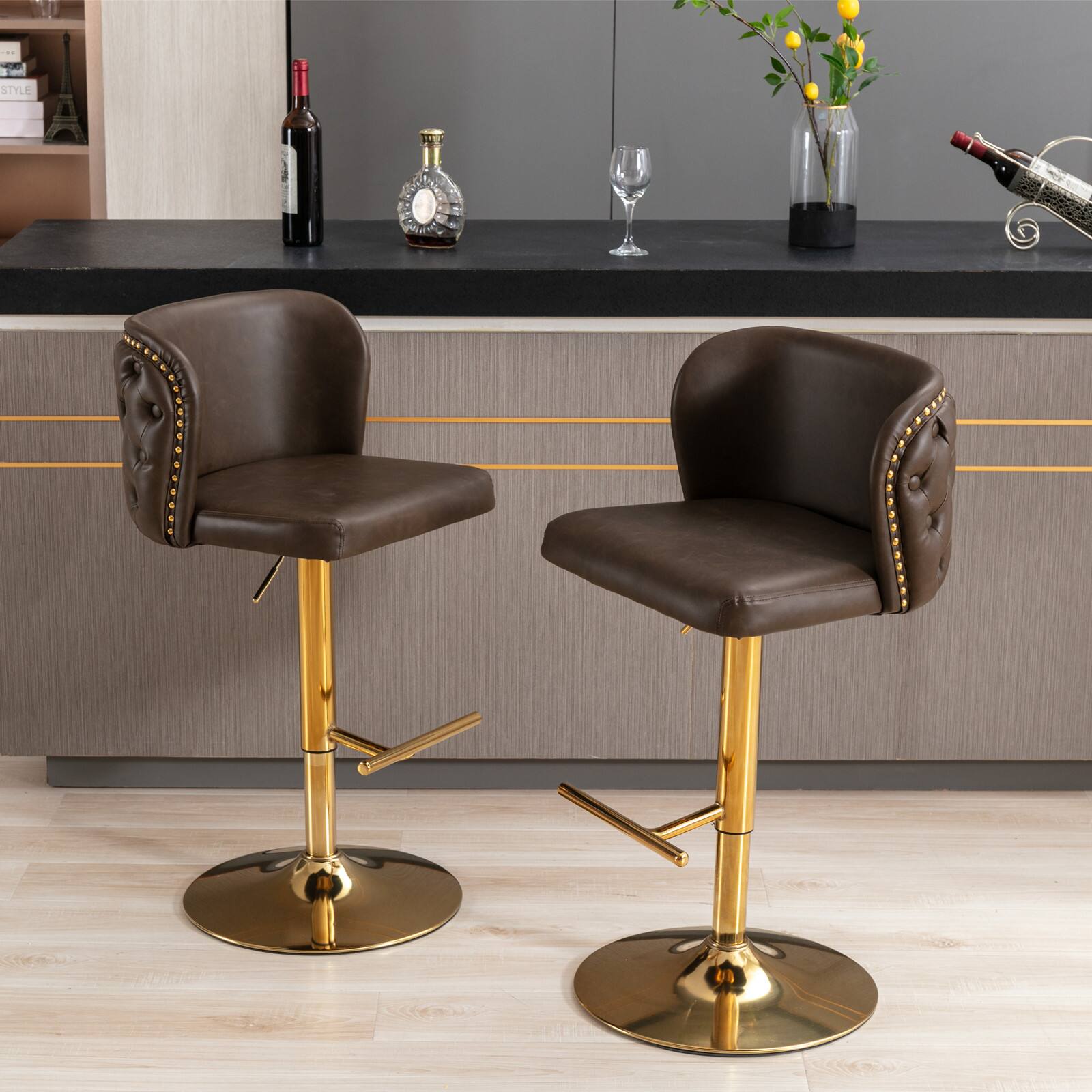 Back. SlickBlue - Swivel Barstools Stylish & Adjustable Counter Chairs for Kitchen & Bar - Brown.
