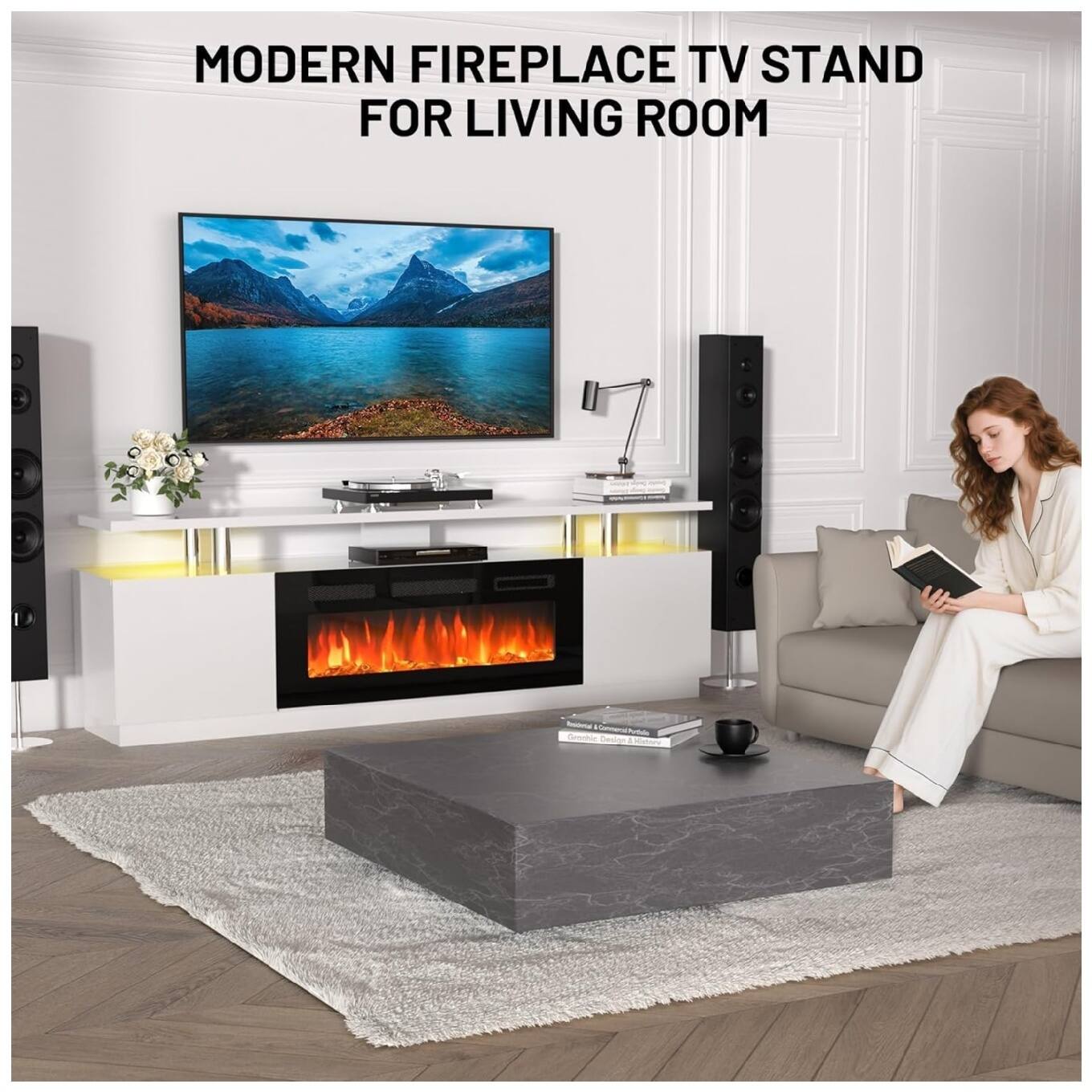 MODERN FIREPLACE TV STAND FOR LIVING ROOM