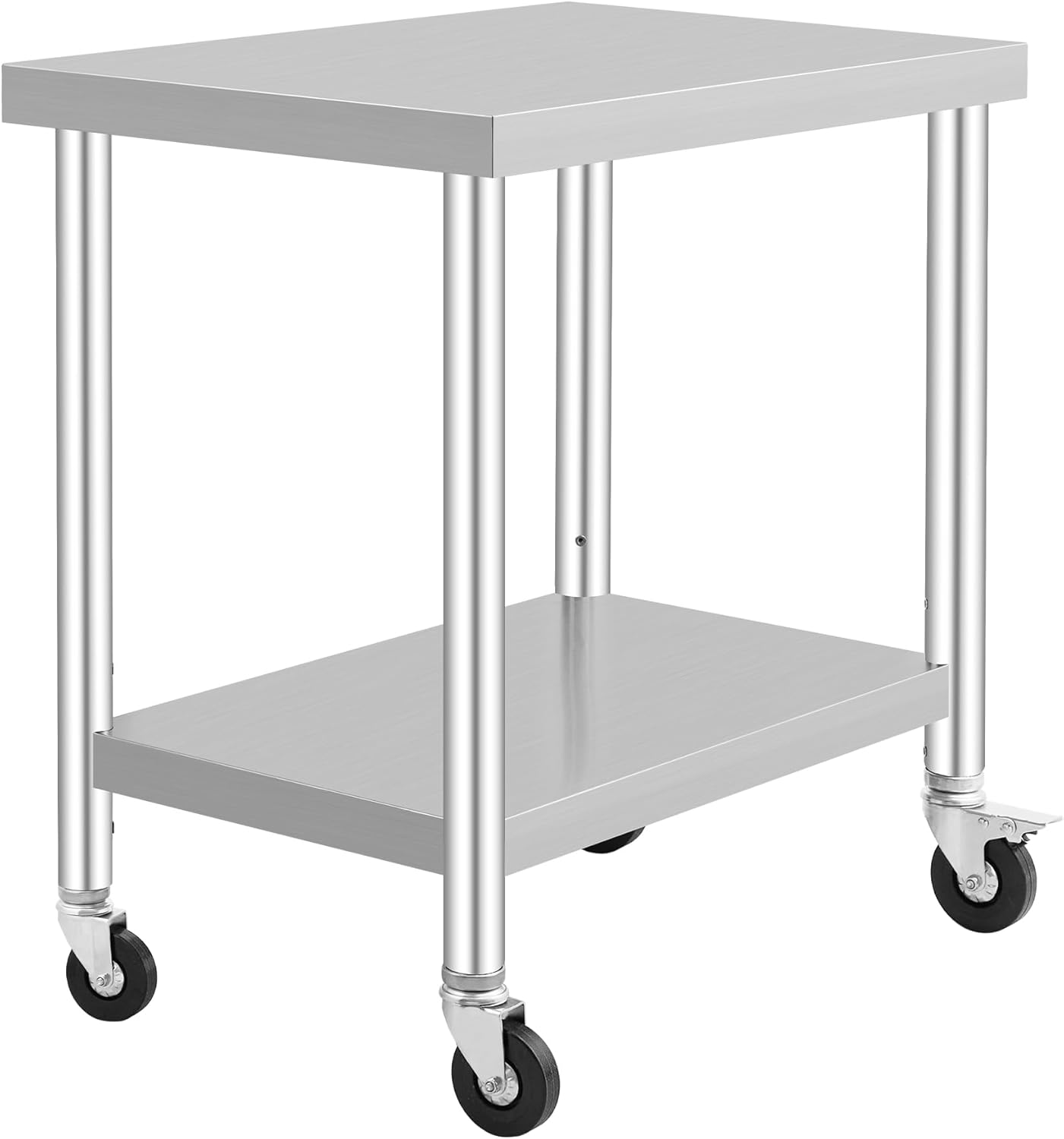 Front. Acekool - 24"x36" Stainless Steel Work Table with Wheels, Adjustable Undershelf & Galvanized Legs for Commercial Use，With wheels - Silver.