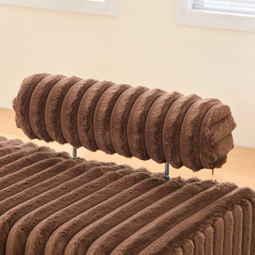 Alt View 6. Ropilly - Ropilly Brown Upholstered Mini Loveseat Adjustable Back Bedroom Bench Small Sofa Metal Leg Window Ottoman Footrest - Brown.