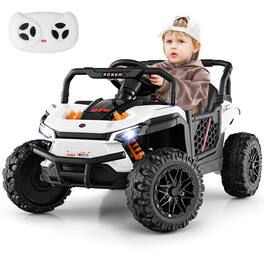 Gymax - 12V Kids Ride on Truck w/Parental Remote 3 Speeds & Reverse Forward Function - White