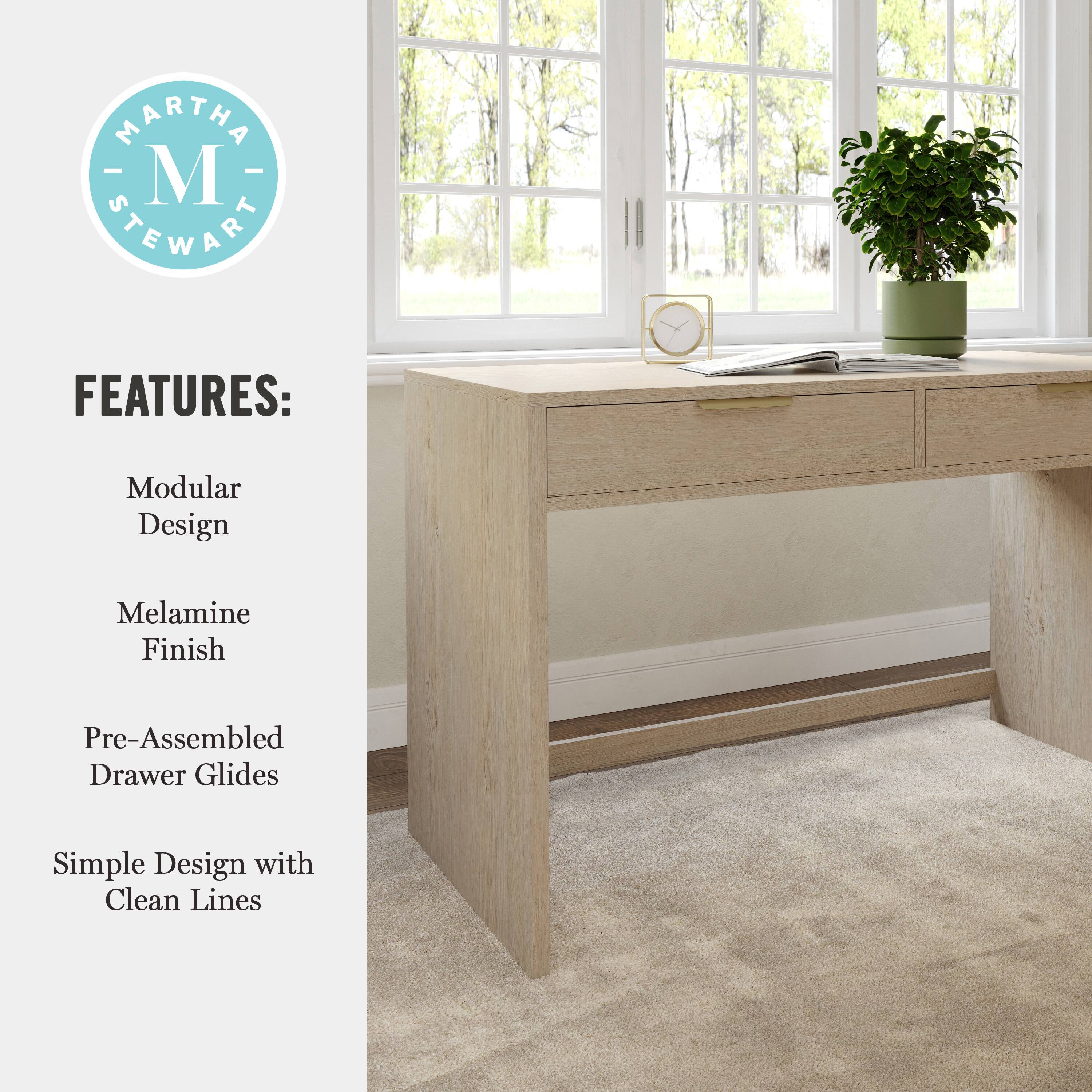 Martha Stewart Features: Modular Design Melamine Finish Pre-Assembled Drawer Glides Simple Design with Clean Lines